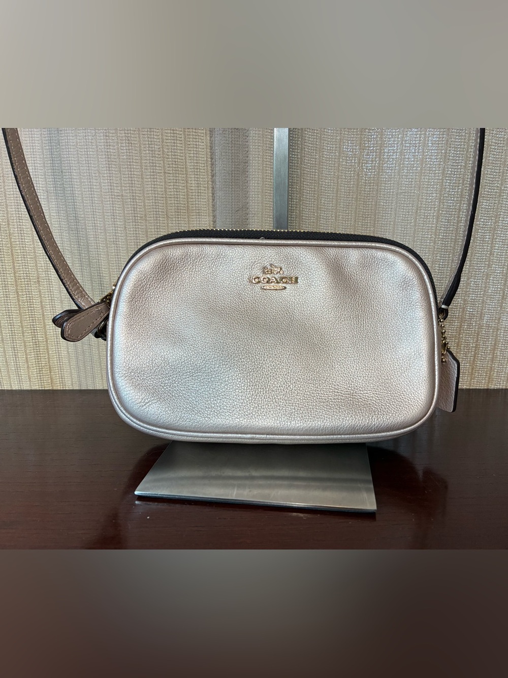 Coach Metallic Rose Gold Leather Zip Cosmetic Case